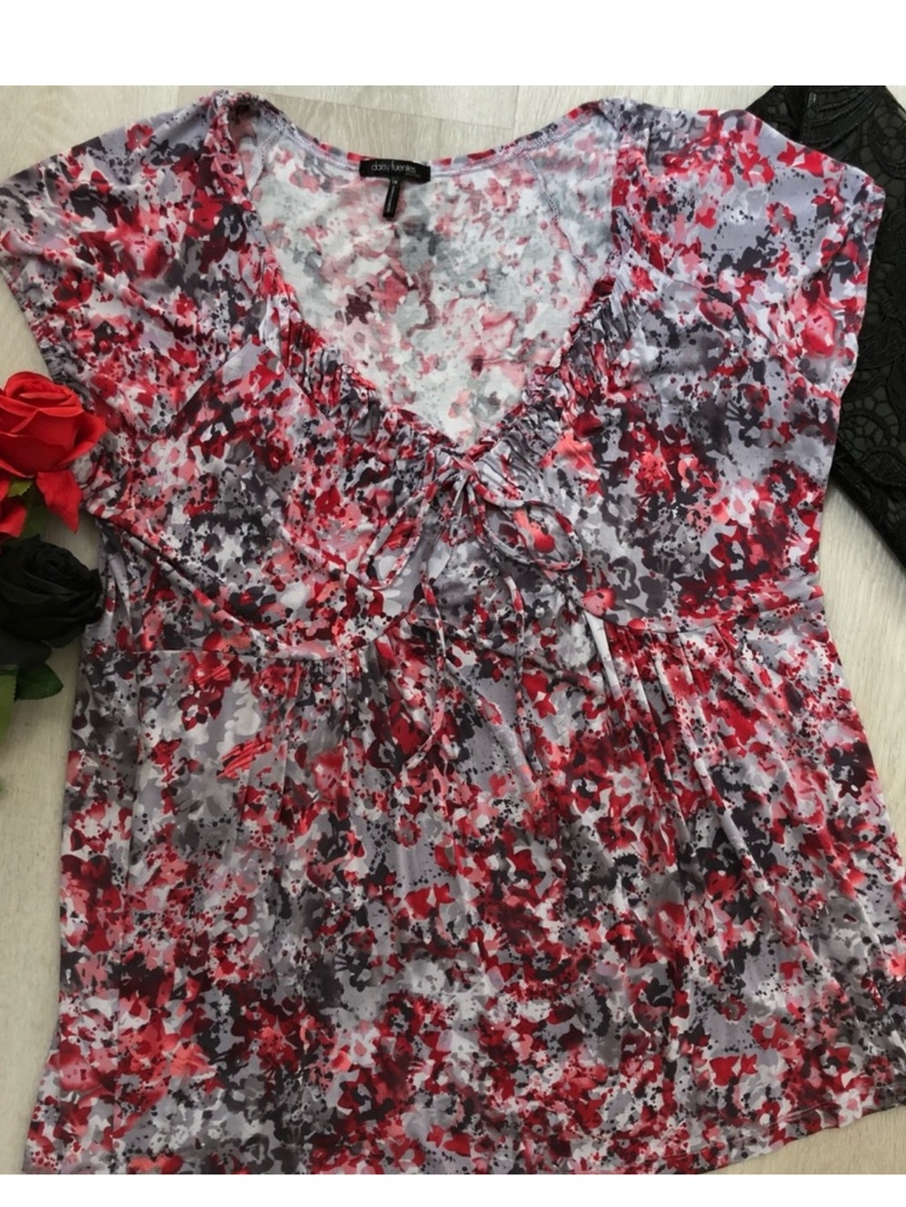 ❤️Daisy Fuentes Baby Doll Short Sleeve Floral Print Top Size 1X